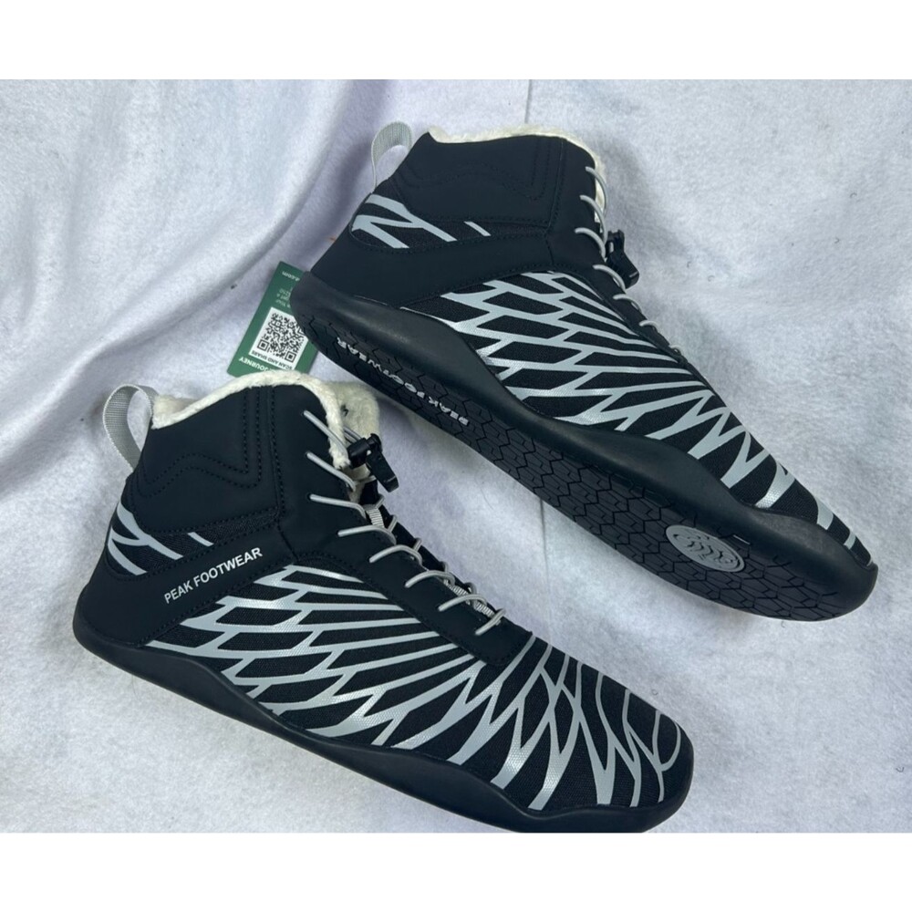 Peak Footwear Barefoot Shoes EU 44 Black Gray High Top Fleece Lined Minimalist